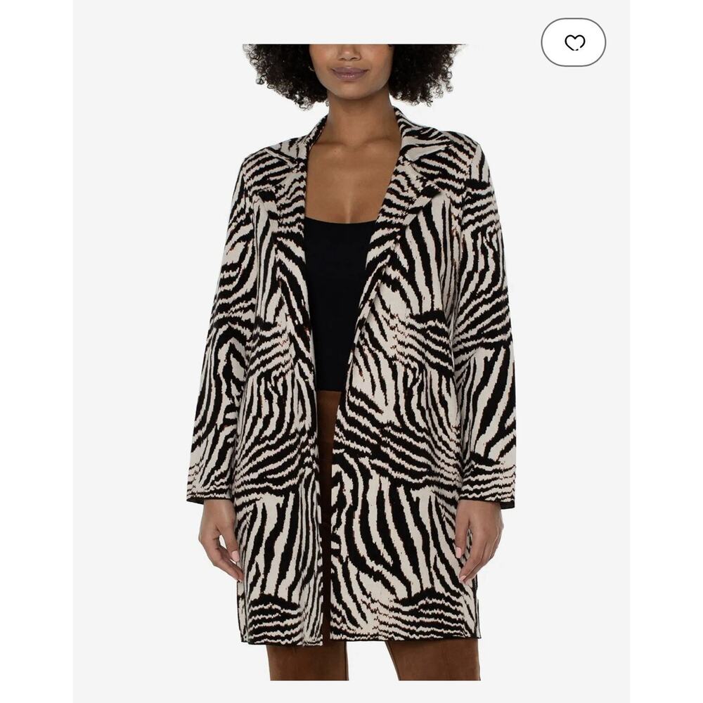 Liverpool Los Angeles Abstract Zebra Jacquard Coatigan Open Front Cardigan SZ M